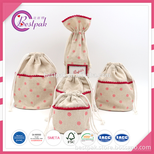 popular printed linen bag/linen pouch for gifts